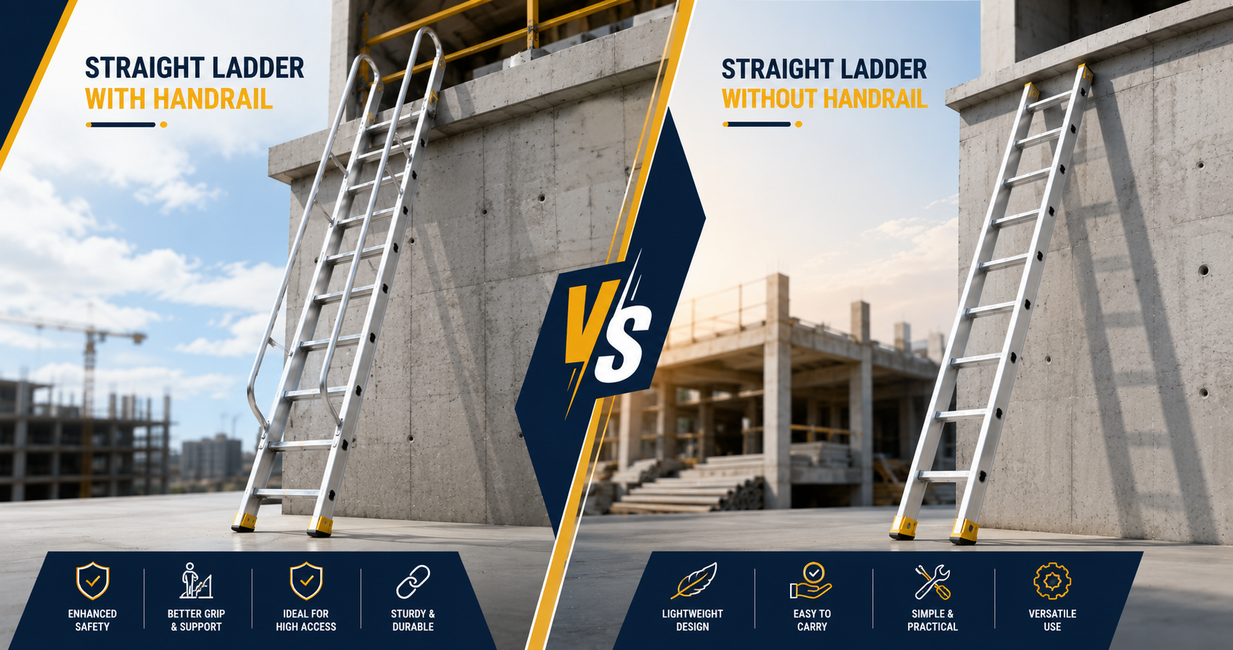 Straight Ladder with Handrail vs Without: Which One Is Safer for Your Site?